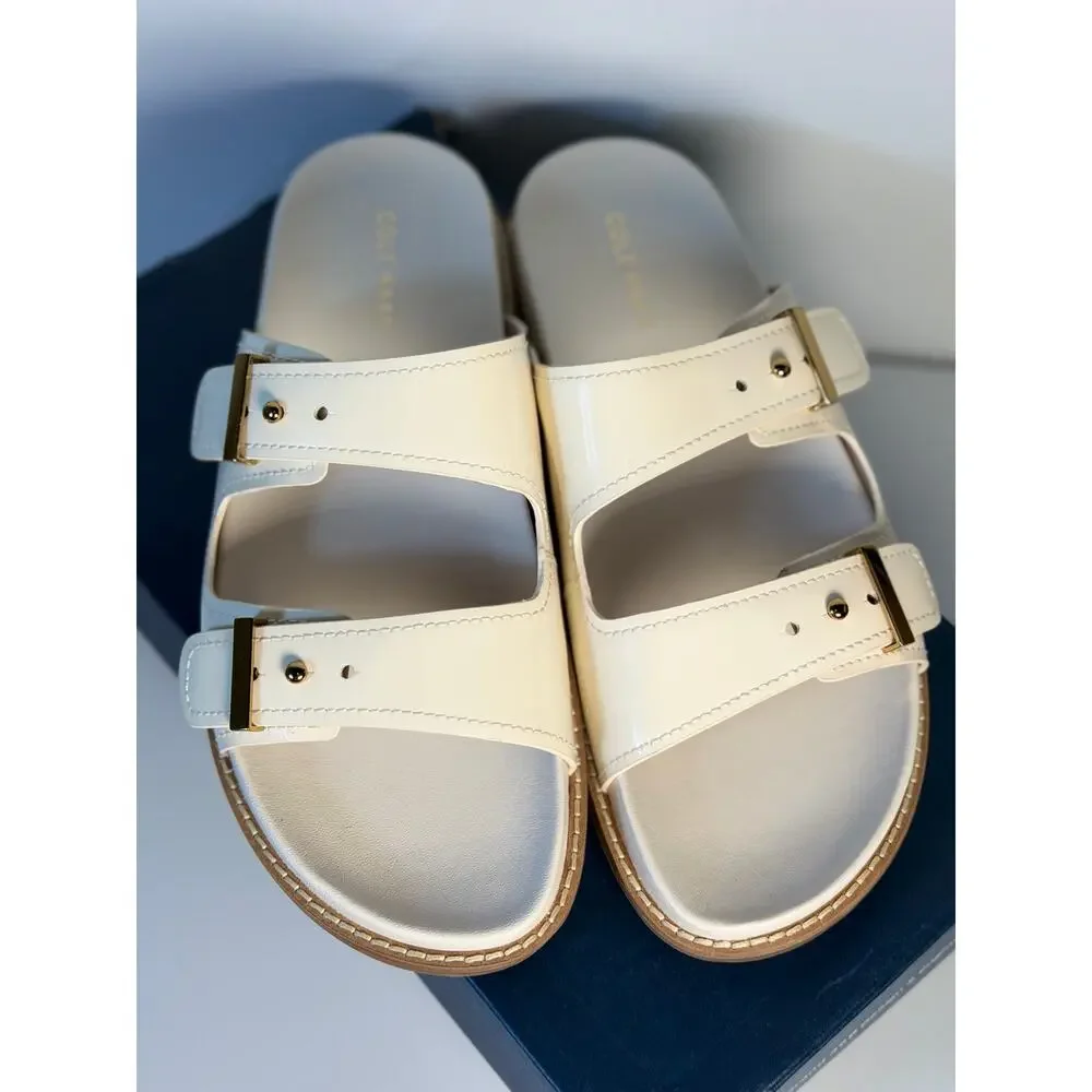 Cole Haan Women's Buckle Slide Sandals White Leather US 9B
